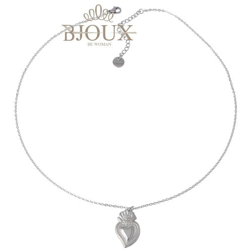 Collana in acciaio rodio con cuore sacro
