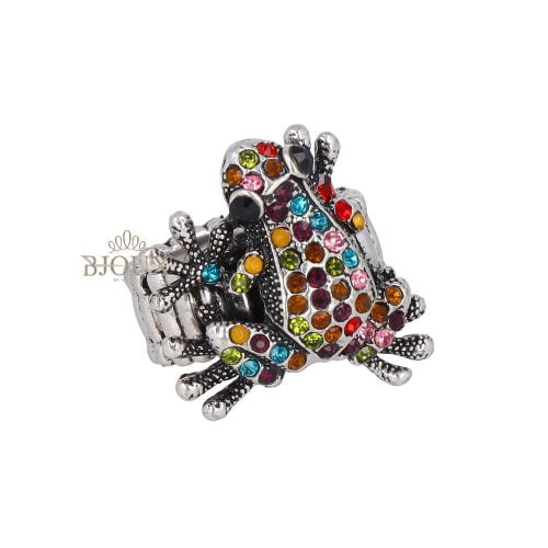 Anello a forma di rana con strass colorati