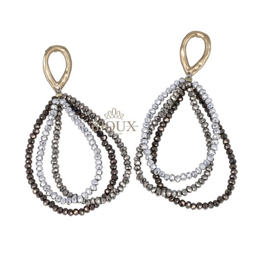 Orecchini perno a goccia e cristalli in vetro grey