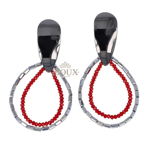 Orecchini goccia di cristalli rossi e silver