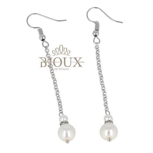 Orecchini in ottone rodiato con perla vetro bianco