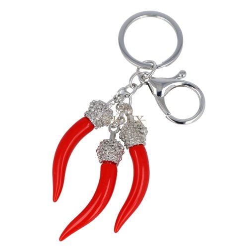 Portachiavi argento con cornetti rossi