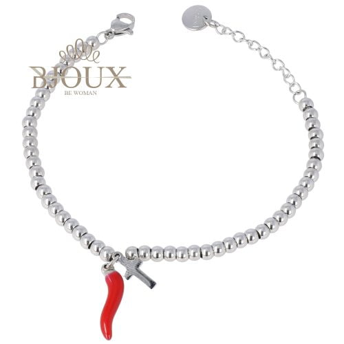 Bracciale in acciaio a pallino con crocetta