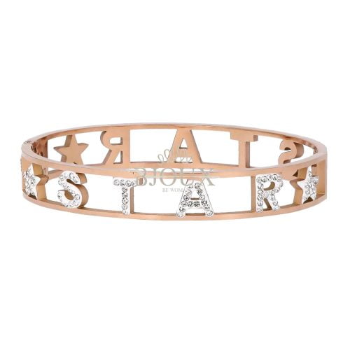 Bracciale bangle acciaio oro rosa con scritta: Star