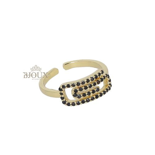 Anello color oro fibbia con zirconi black