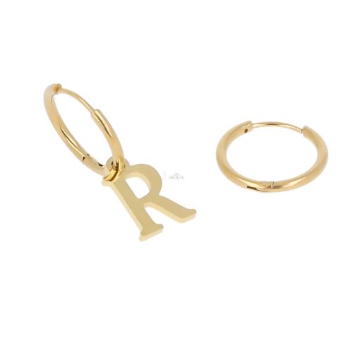 Orecchini acciaio cerchietto 15mm con lettera gold in acciaio