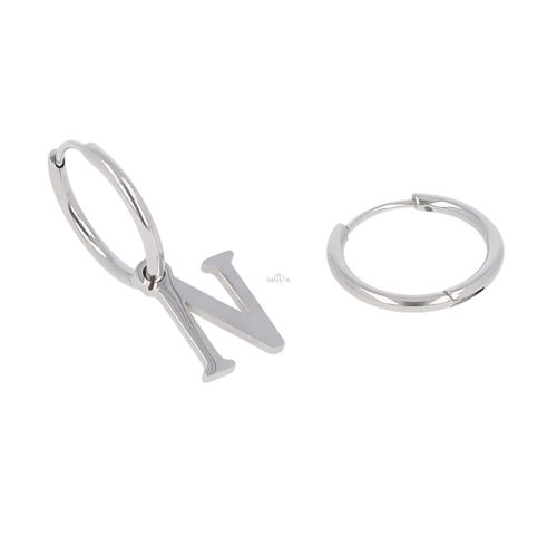 Orecchini acciaio cerchietto 15mm con lettera rodio in acciaio