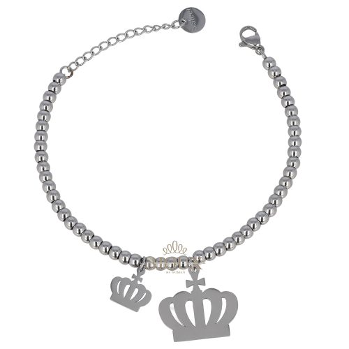 Bracciale acciaio a pallini con corone