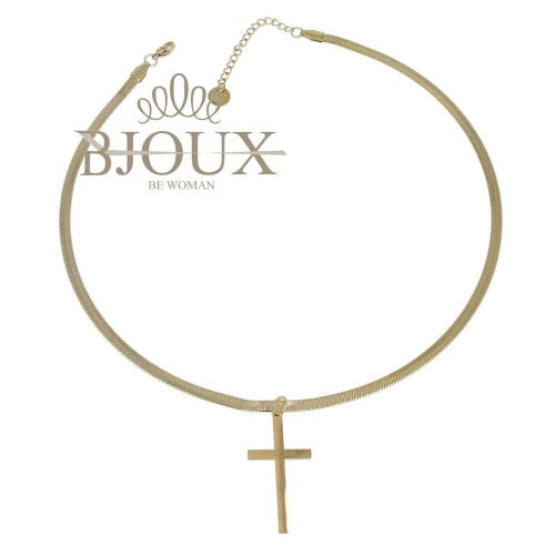 Collana acciaio snake gold con croce