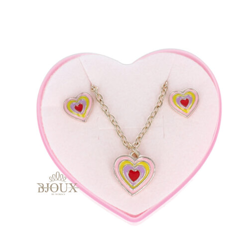 Set collana e orecchino baby a cuoricino multicolor