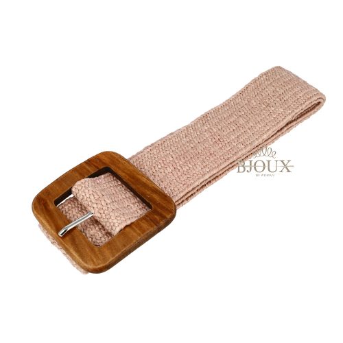 Cintura elastica rosa con fibbia in legno