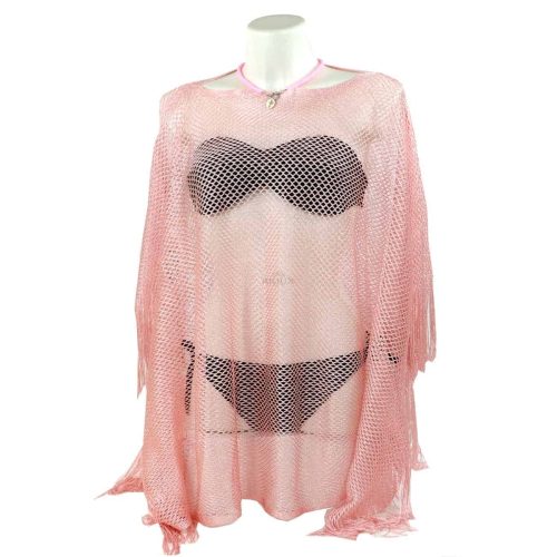 Copricostume a rete con frange lamè rosa