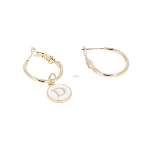 Orecchini cerchietto 20mm con iniziale in smalto bianco