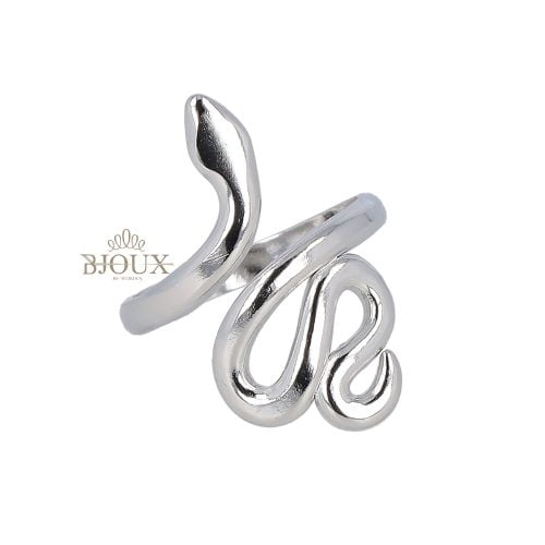 Anello cobra in acciaio rodiato