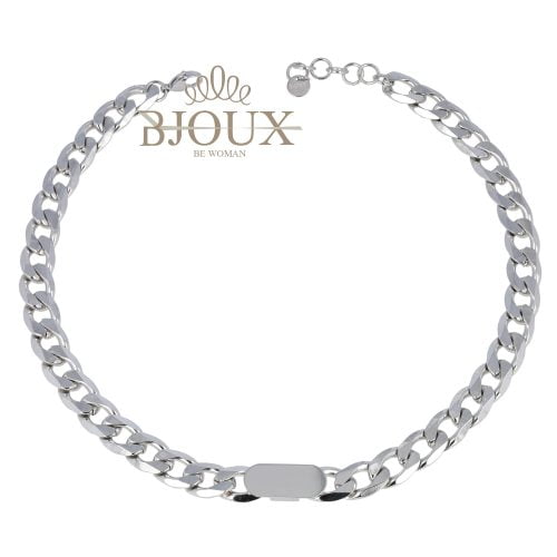 Collana girocollo groumette rodio con targhetta