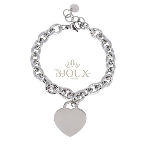 Bracciale color argento con cuore in acciaio