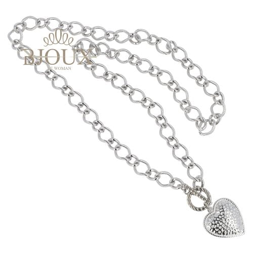 Collana catena argentata con cuore martellato