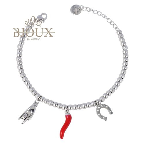 Bracciale con ciondoli porta fortuna in acciaio