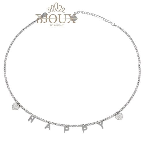 Girocollo in acciaio con scritta happy in strass