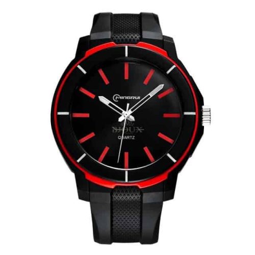 Orologio da uomo subacqueo nero con bordo rosso