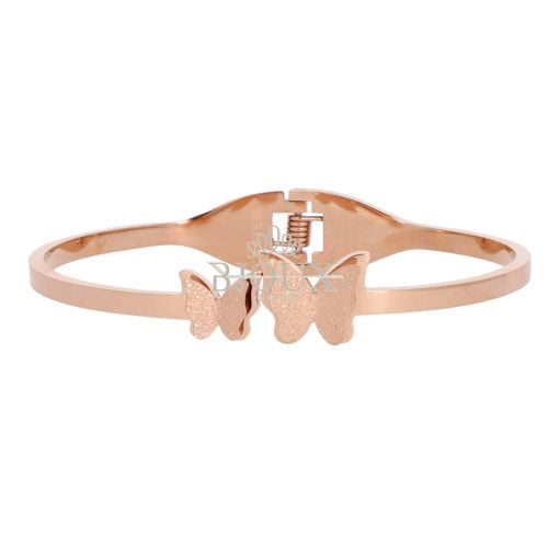 Bracciale con due farfalle in acciaio oro rosa