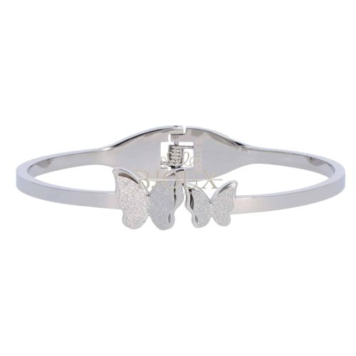 Bracciale con due farfalle in acciaio rodiato