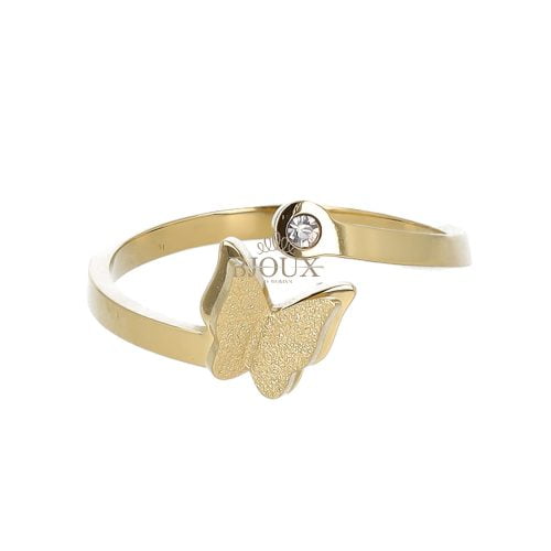 Anello con farfalle glitter e zirconi colore oro