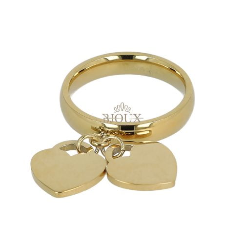Anello fedina con due cuori dorati