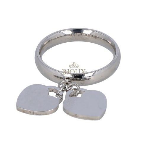 Anello fedina con due cuori rodiati