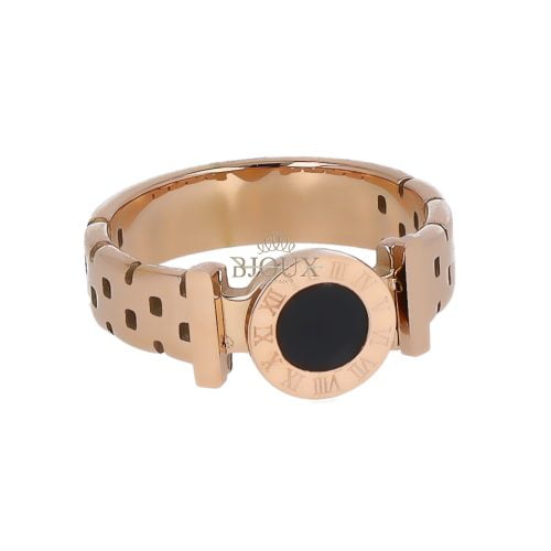 Anello acciaio gold rose con fibra nera