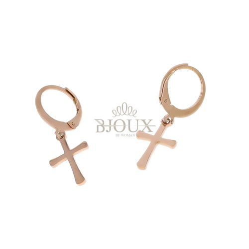 Orecchini cerchietto con pendente croce color gold rose