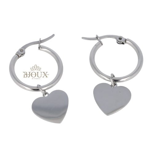 Orecchini cerchietto 20mm rodiato con cuori