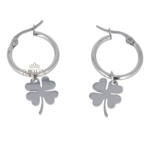 Orecchini cerchietto 20mm rodiato con quadrifogli