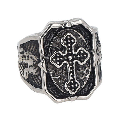 Anello per uomo in acciaio con croce