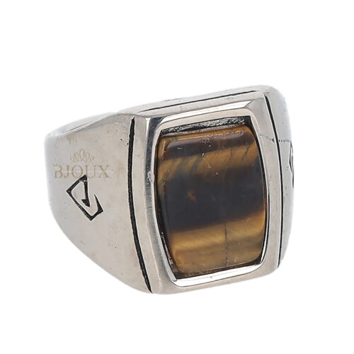 Anello da uomo in acciaio con centrale pietra quadrata