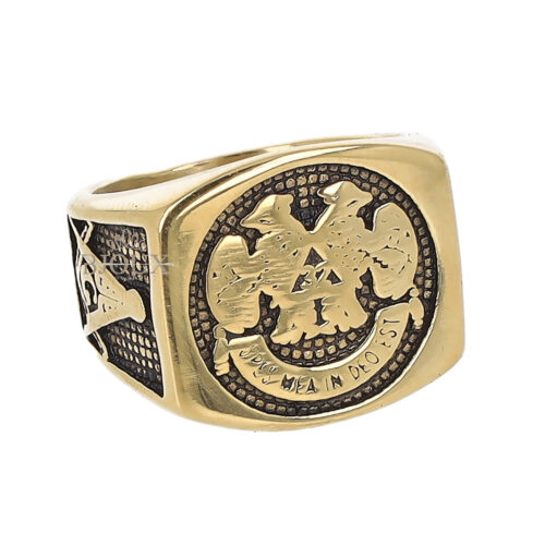 Anello da uomo in acciaio gold con decori