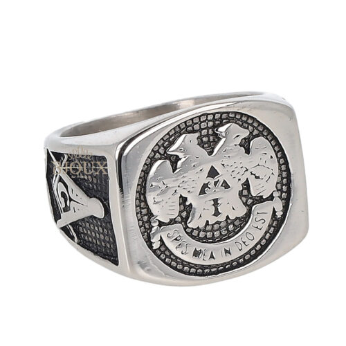 Anello da uomo in acciaio rodiato con decori