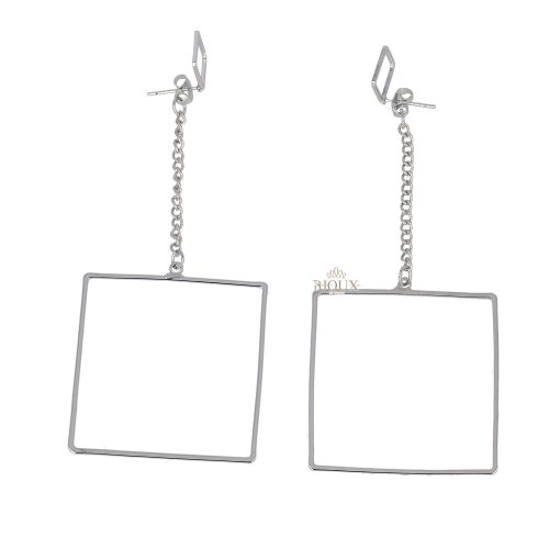 Orecchini perno color rodio con quadrato