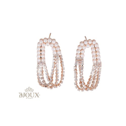 Orecchini pendente ovale gold rose con strass e perline