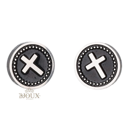 Orecchini acciaio tondo nero 1cm con crocetta