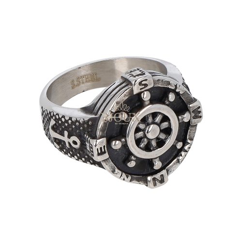 Anello da uomo in acciaio bussola con ancora