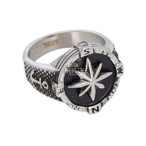 Anello da uomo in acciaio con rosa dei venti