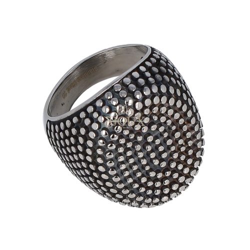 Anello da uomo in acciaio puntinato color rodio