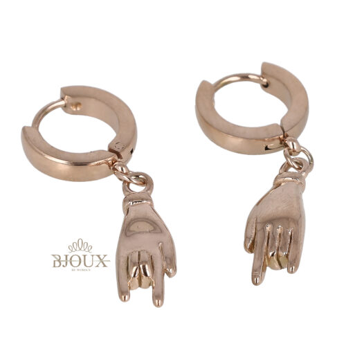 Orecchini in acciaio rosè cerchietto con portafortuna