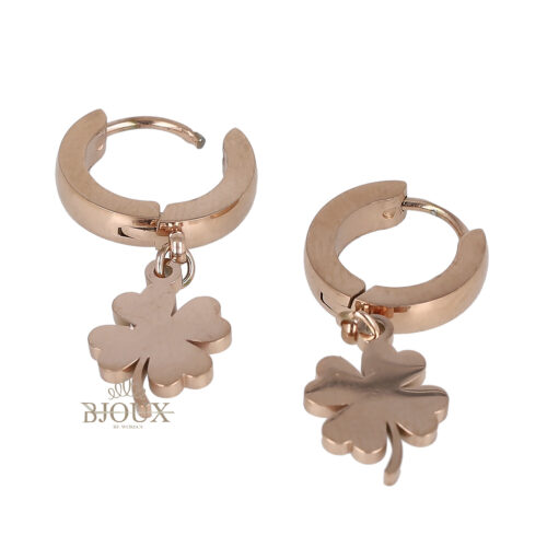 Orecchini in acciaio rosè cerchietto con quadrifoglio