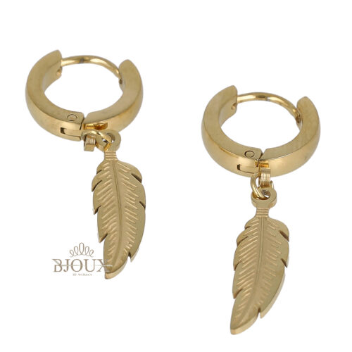 Orecchini in acciaio a cerchietto con piuma oro