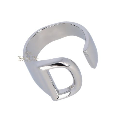 Anello aperto regolabile con iniziale lettera rodio