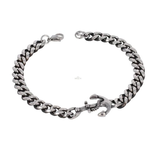 Bracciale in acciaio rodiato anticato con ancora