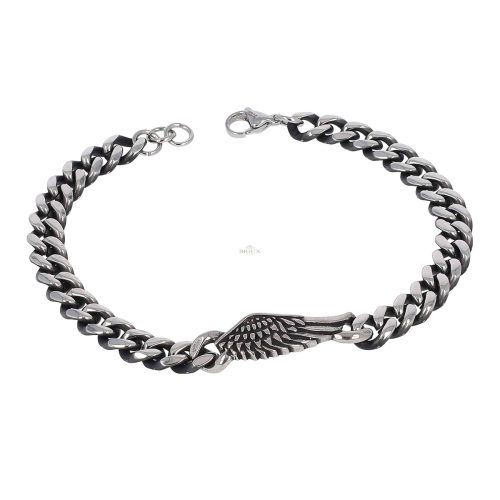Bracciale in acciaio rodiato anticato con ala