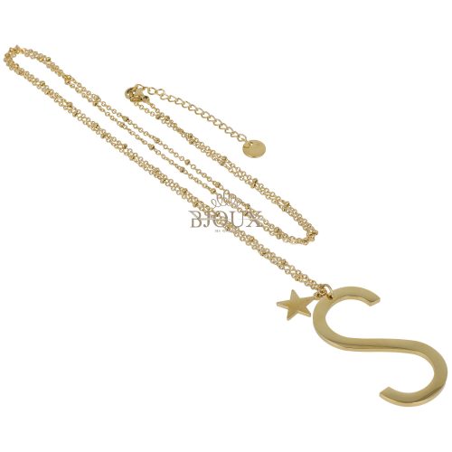 Collana in acciaio con iniziale 5 cm color oro